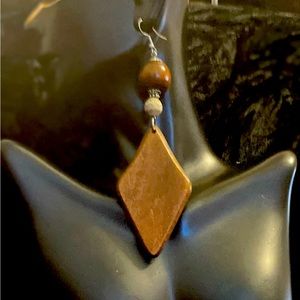 “Beautiful in Brown” Bohemian Style Large Diamond Wood Dangle Earrings